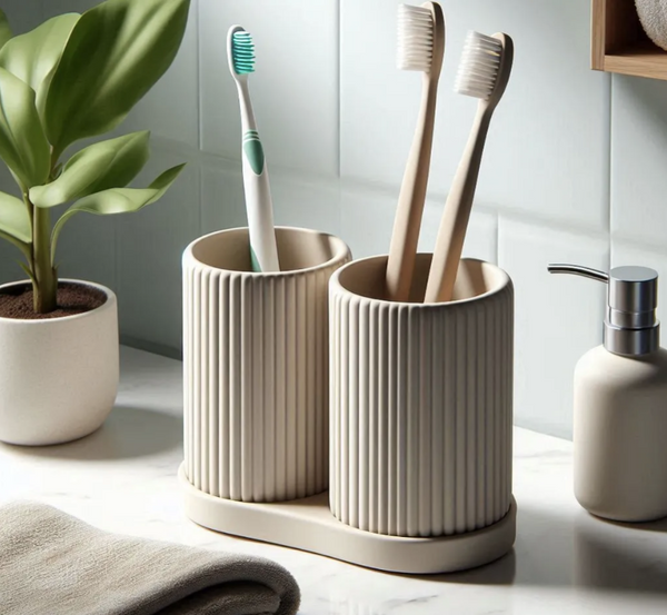 Double Ribbed Toothbrush Holder Set